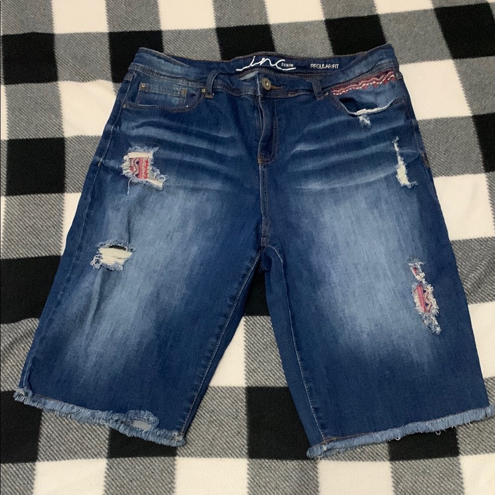 INC International Concepts Dark Blue Distressed Jean Shorts